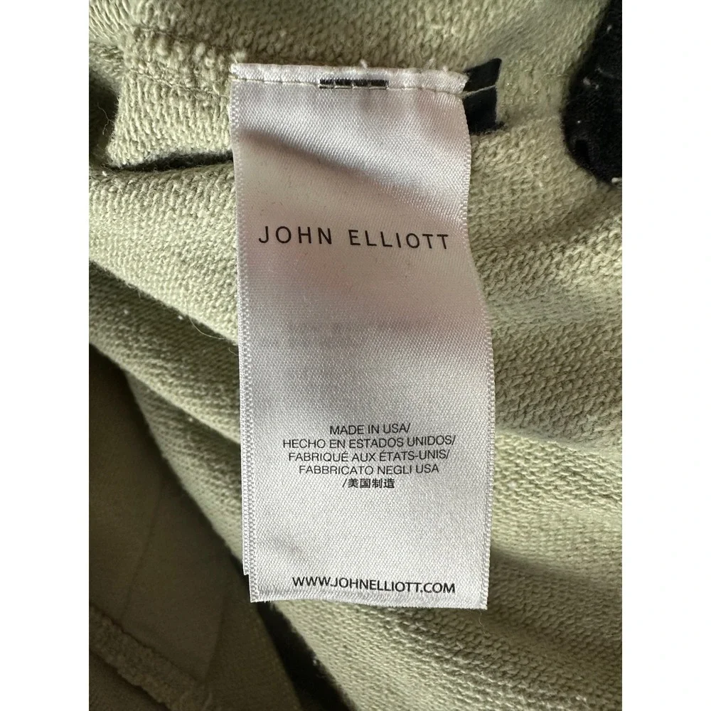 John Elliott Men Villain Side Zip Hoodie Sage Green Cotton French Terry Made USA